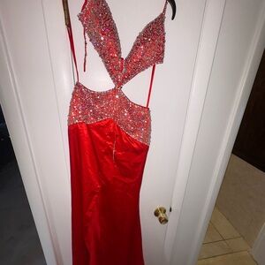 Red Embellished Cutout Evening Dress - Brand
